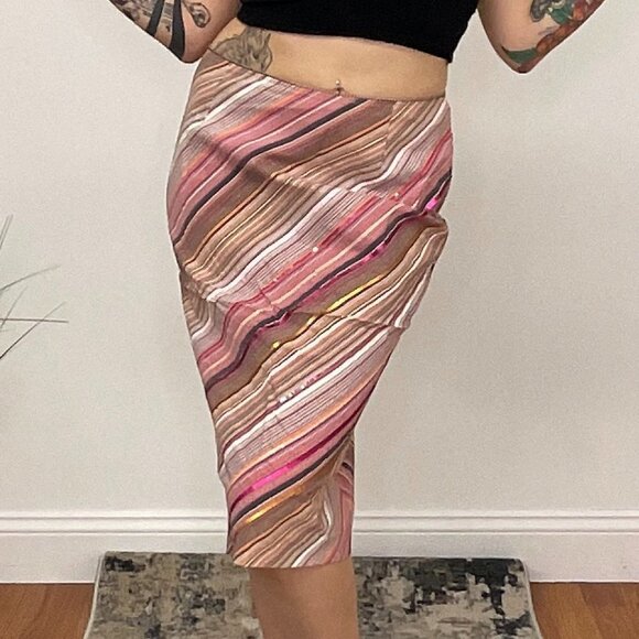 Y2K Missoni Striped Regular Pencil Skirt Back Zip Size 12 Pink - Picture 4 of 8